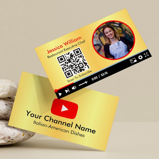 Carte De Visite Chaîne Youtube Vlogger Avec Code QR Golden (Créateur téléchargé)