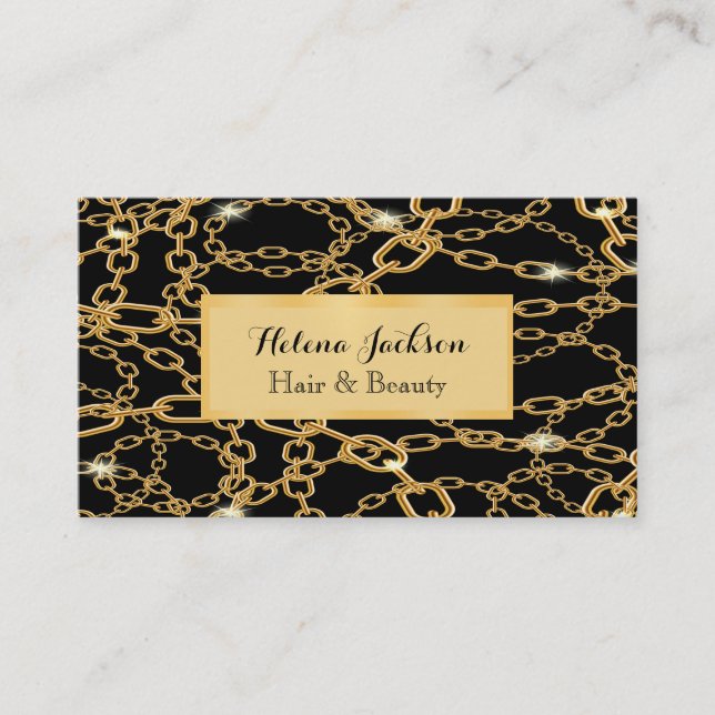 Carte De Visite Chaînes d'or noir luxe bijoux classique (Devant)