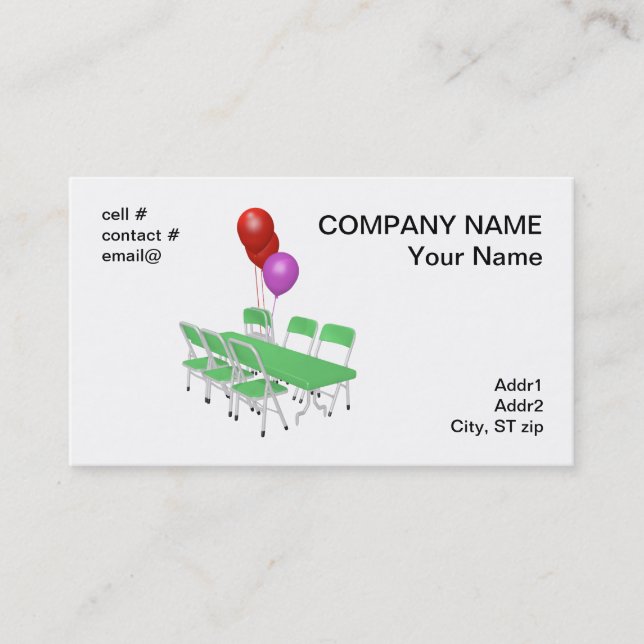 Carte De Visite chaise pliante et tables avec des ballons de (Devant)