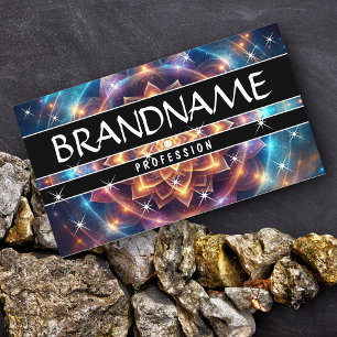 Carte De Visite Chakra Fleur de Vie Paillettes Étoiles Brillantes 