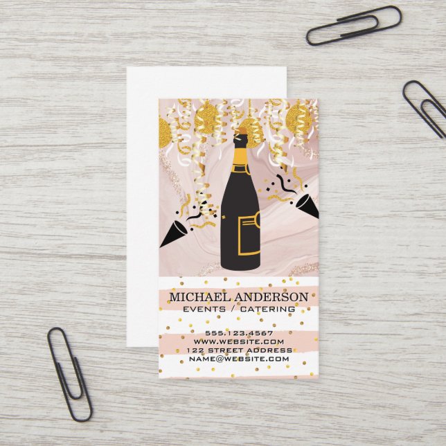 Carte De Visite Champagne / Confetti et Balloons (Devant/Arrière en situation)