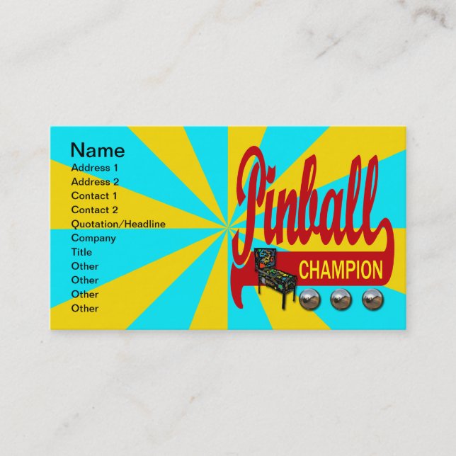 Carte De Visite Champion de flipper (Devant)
