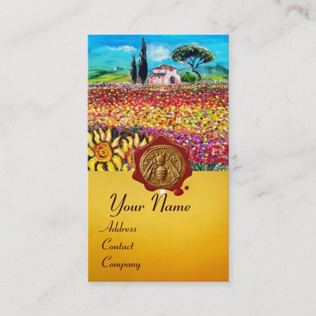 CARTE DE VISITE CHAMPS DE FLEURS, HONEY BEE RED WAX SEAL, BEEKEEPE (Devant)