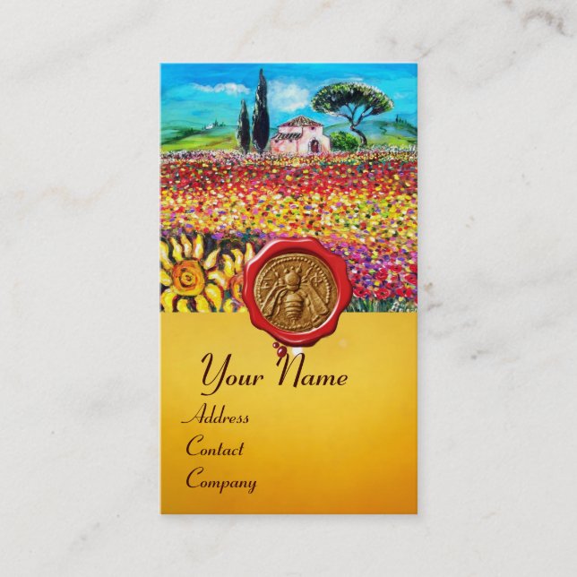 CARTE DE VISITE CHAMPS DE FLEURS, HONEY BEE RED WAX SEAL, BEEKEEPE (Devant)