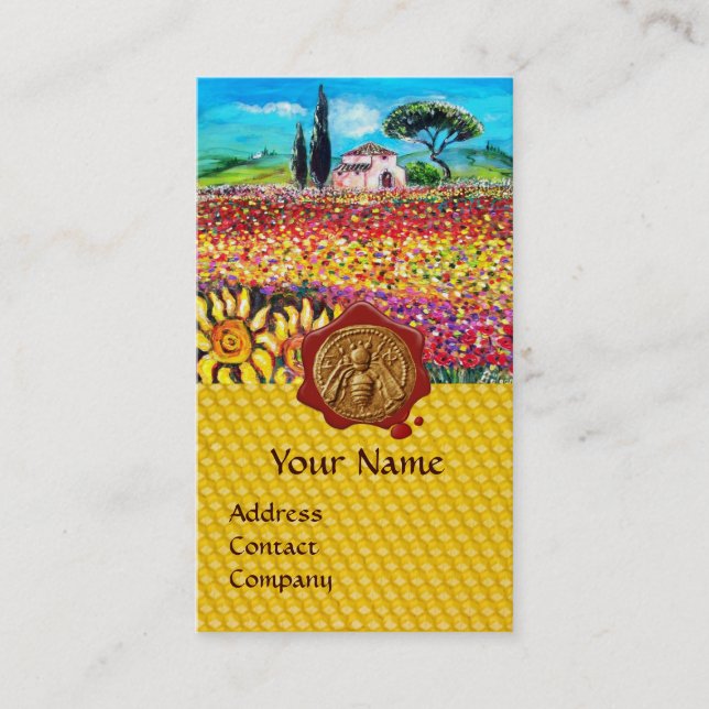 CARTE DE VISITE CHAMPS DE FLEURS, HONEY BEE RED WAX SEAL, BEEKEEPE (Devant)