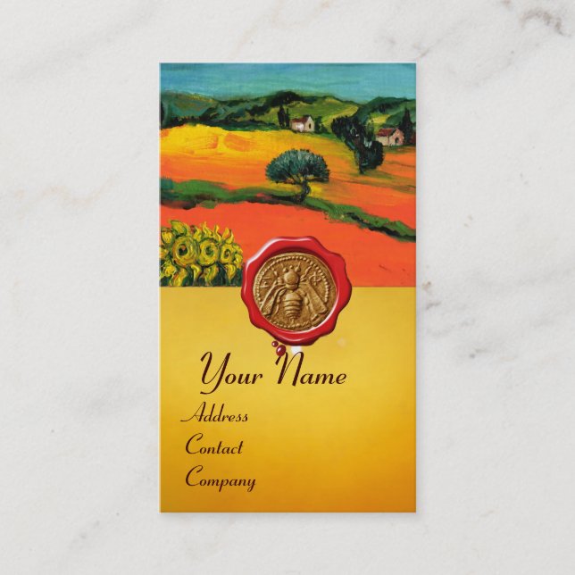 CARTE DE VISITE CHAMPS D'ORANGE, HONEY BEE RED WAX SEAL, BEEKEEPER (Devant)