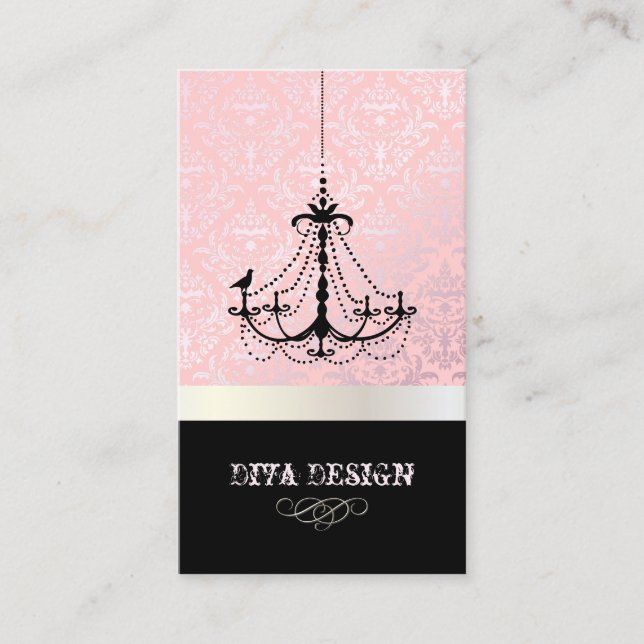 Carte De Visite Chandelier + damas baroque Céline /perle + rose (Devant)