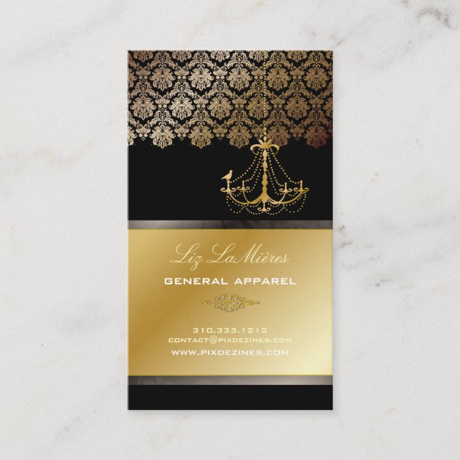 Carte De Visite Chandelier PixDezines + Damask/ Black + Gold Lace (Devant)