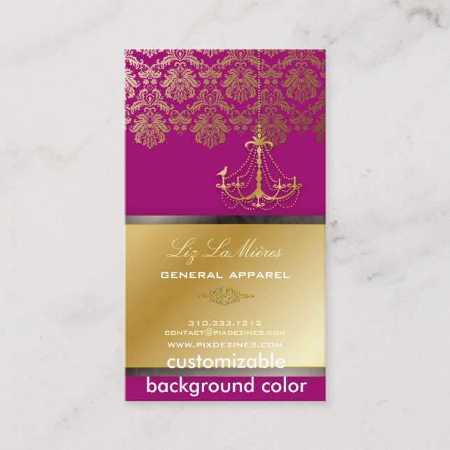 Carte De Visite Chandelier PixDezines + Damask/ Fuschia+Gold Lace (Devant)