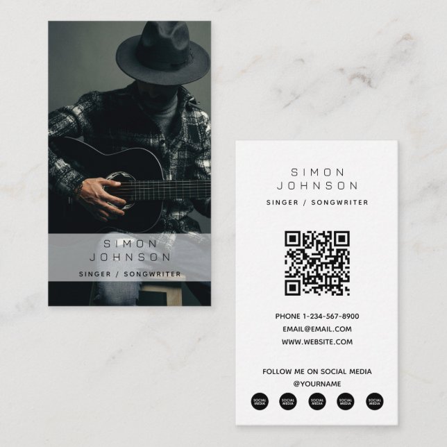 Carte De Visite Chanteur musicien compositeur photographie QR Code (Devant / Derrière)