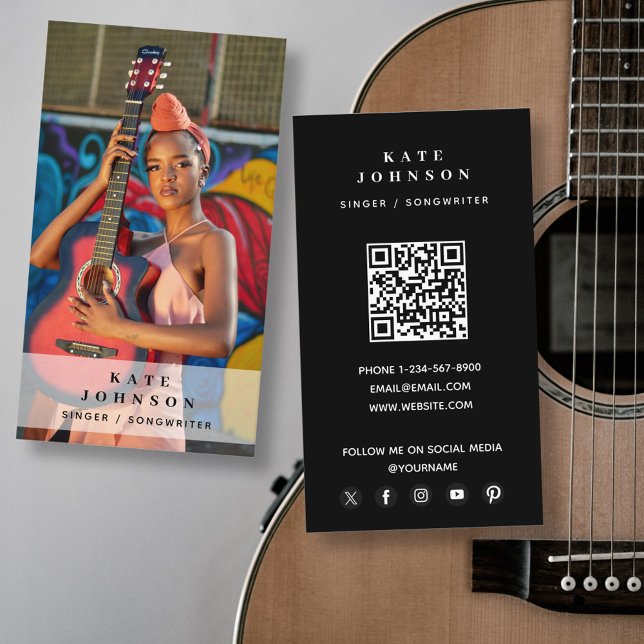 Carte De Visite Chanteur musicien Photo Musicien moderne (Singer Musician Photo Modern Musical Business Card)