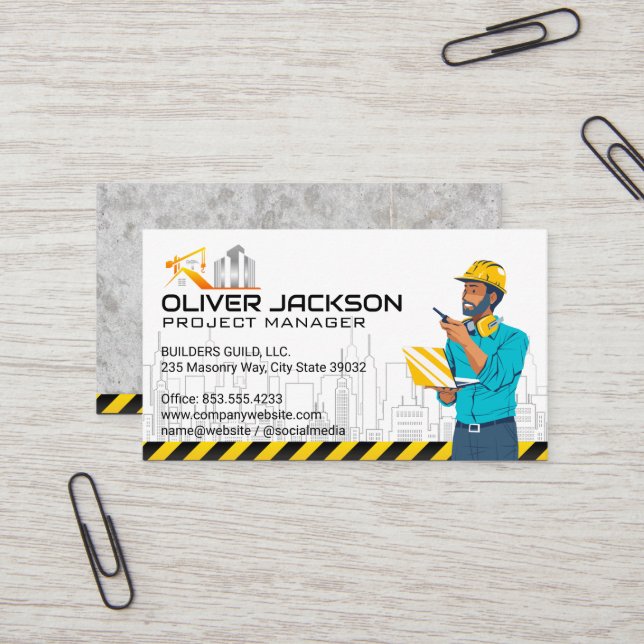 Carte De Visite chantier | Gestionnaire de projets (Devant/Arrière en situation)