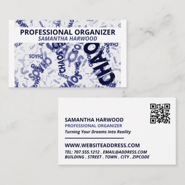 Carte De Visite Chaos Slogan Design, Organisateur Professionnel (Devant / Derrière)