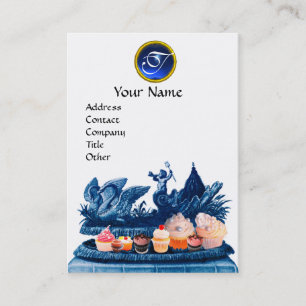 CARTE DE VISITE CHAR CHARGÉ DE CYGNE BLEU AVEC CUPCAKES ET PÂTISSE