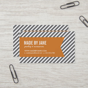 Carte De Visite Charbon & Brûlé Orange Moderne Stripes & Ruban