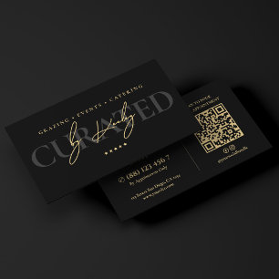 Carte De Visite Charcuterie Élégante Noir Faux Or Signature