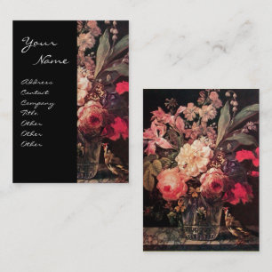 CARTE DE VISITE CHARDONNERET, ROSES ROSES ET PAPILLON