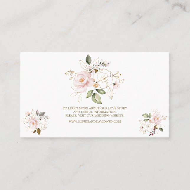 Carte De Visite Charm Pink Blush Gold Floral Mariage Website (Devant)