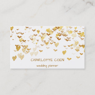 Carte De Visite Charme sensible blanc de confettis d'or de coeurs