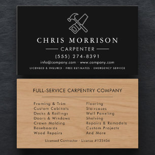 Carte De Visite Charpentier Bois Noir Argent Menuiserie