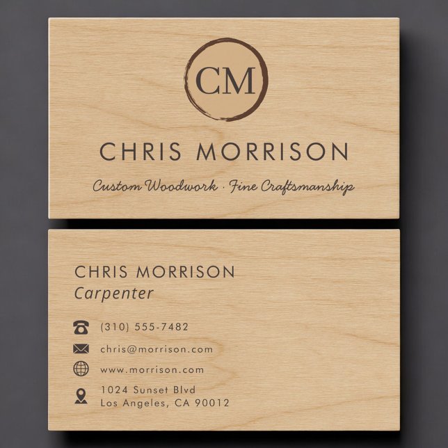 Carte De Visite Charpentier Monogramme Bois Rustique Professionnel (Créateur téléchargé)