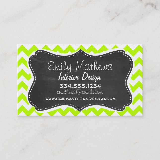 Carte De Visite Chartreuse Chevron ; Chalkboard look (Devant)