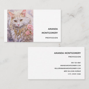 Carte De Visite Chat blanc élégant en or et diamants
