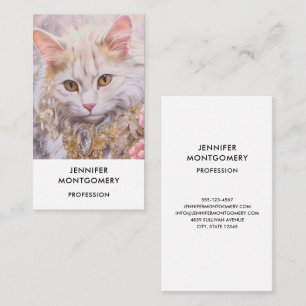 Carte De Visite Chat blanc élégant en or et diamants