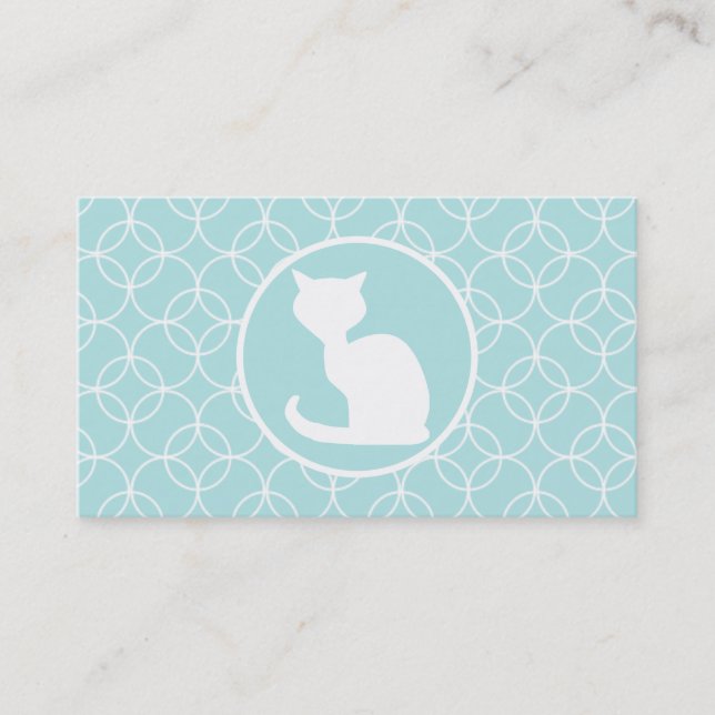 Carte De Visite Chat blanc sur des cercles de bleus layette (Devant)