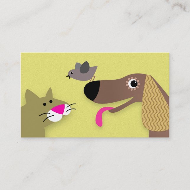 Carte De Visite Chat de chien et oiseau - jaune (Devant)