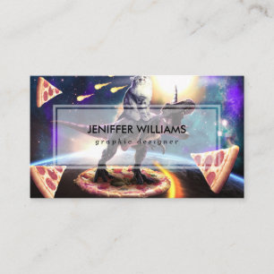 Carte De Visite Chat équitation dinosaure licorne dans l'espace