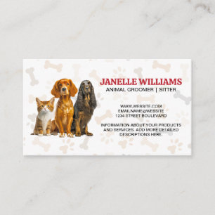Carte De Visite Chat et chien assis   Motif Paw et Bones