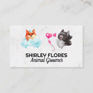 Carte De Visite Chat et chien se lave   Groomer