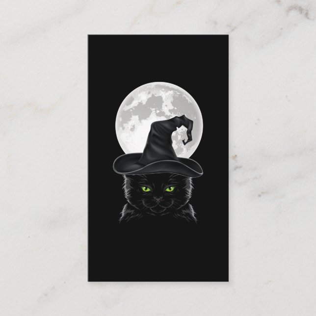 Carte De Visite Chat gothique Noir Sorcière Casquette Lune Pastel  (Devant)