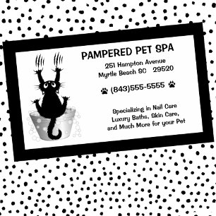 Carte De Visite Chat Groomer Animaux Dans Bain Noir Blanc