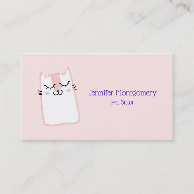 Carte De Visite Chat Kitty Dormant rose (Devant)