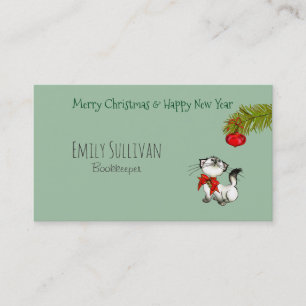 Carte De Visite Chat Kitty En Jeu Dans Une Bow De Noël Rouge