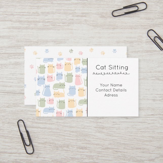 Carte De Visite Chat Mignon Assis (Devant/Arrière en situation)