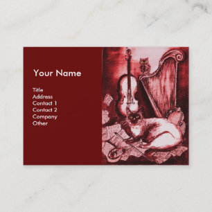 Carte De Visite CHAT MUSICAL, Rouge et Blanc