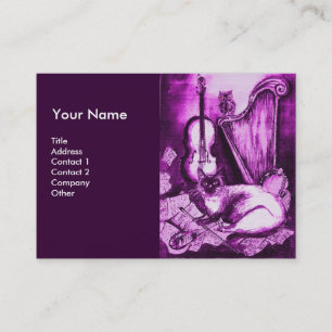 Carte De Visite CHAT MUSICAL, violet et blanc