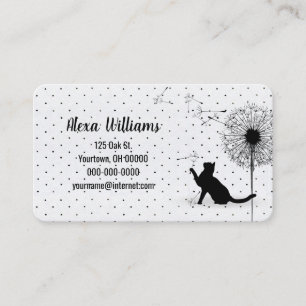 Carte De Visite Chat noir avec Dandelion sur des points d'épine