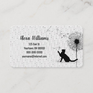 Carte De Visite Chat noir avec Dandelion sur des points gris