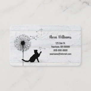 Carte De Visite Chat noir avec pissenlit en bois