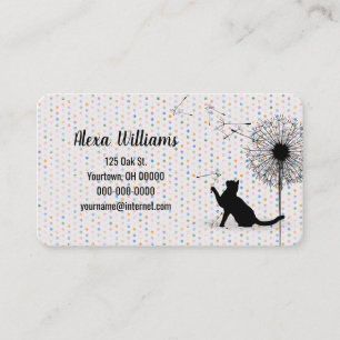 Carte De Visite Chat noir avec pissenlit sur pois