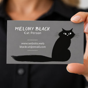 Carte De Visite Chat Noir Cool avec Longue Queue   Félin Amusant