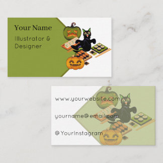 Carte De Visite Chat noir effrayant et festin de sushi Halloween