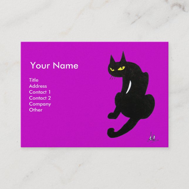 Carte De Visite CHAT NOIR, Papier perle violet violet (Devant)