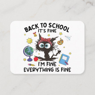 Carte De Visite Chat noir Retour à l'école Son Im fin Partout