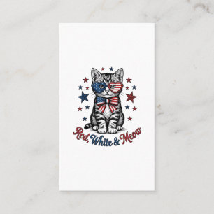 Carte De Visite Chat Patriotique Rouge Blanc et Miau Design Vintag