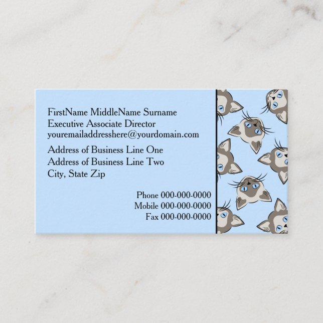 Carte De Visite Chat Siamese Blue Eyed face Motif d'art graphique (Devant)